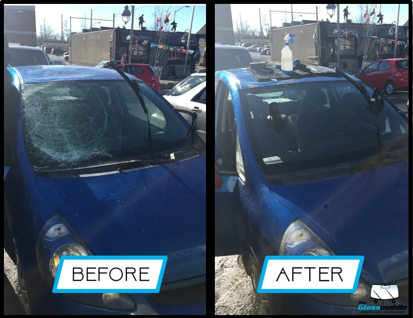 Auto glass replacement before and after