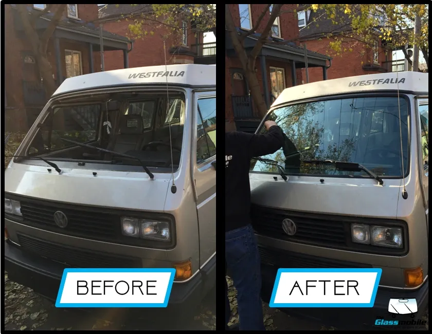 Auto glass repair before and after
