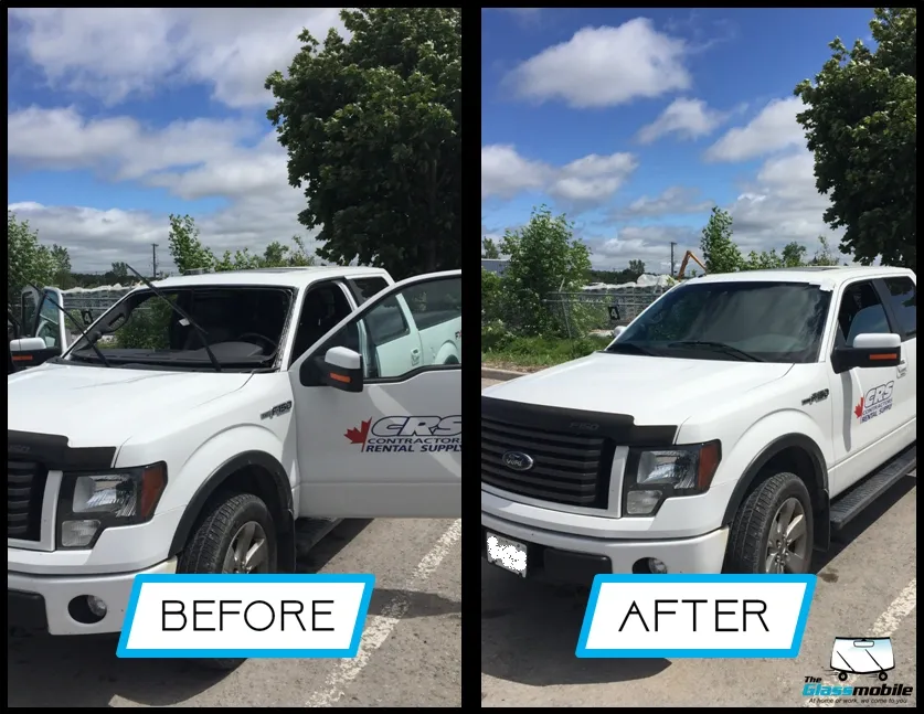 Windshield replacement before and after on an Ottawa vehicle
